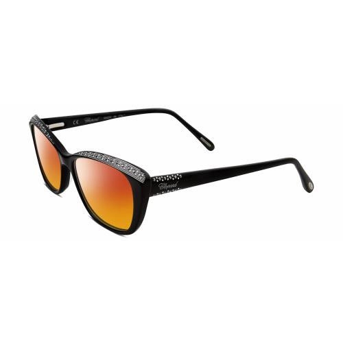 Chopard VCH229S Cat Eye Polarized Sunglasses Black Silver Gemstones 54 mm 4 Opt Red Mirror Polar