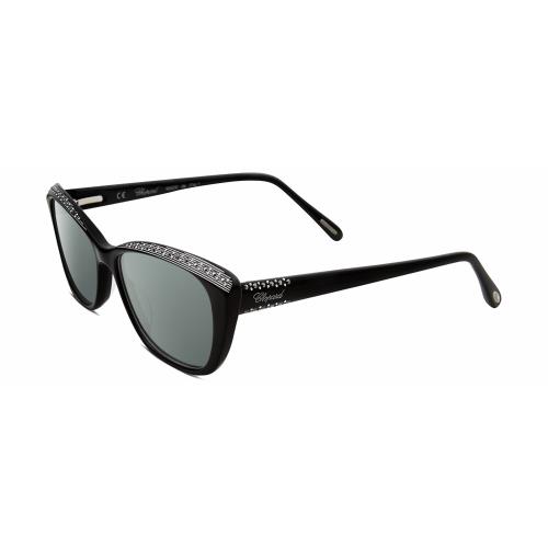 Chopard VCH229S Cat Eye Polarized Sunglasses Black Silver Gemstones 54 mm 4 Opt Smoke Grey Polar