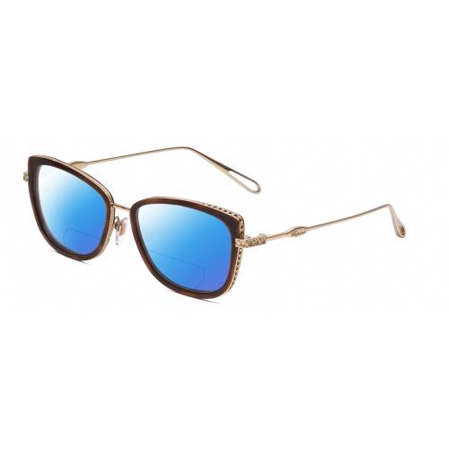 Chopard VCH256M Cateye Polarized Bifocal Sunglasses in Brown Tortoise/gold 53 mm Blue Mirror