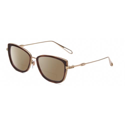 Chopard VCH256M Cateye Polarized Bifocal Sunglasses in Brown Tortoise/gold 53 mm Brown