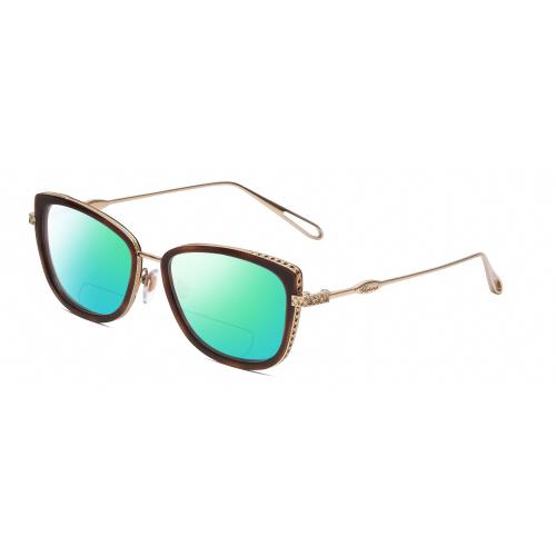 Chopard VCH256M Cateye Polarized Bifocal Sunglasses in Brown Tortoise/gold 53 mm Green Mirror