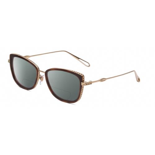 Chopard VCH256M Cateye Polarized Bifocal Sunglasses in Brown Tortoise/gold 53 mm Grey