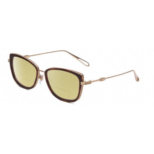 Chopard VCH256M Cateye Polarized Bifocal Sunglasses in Brown Tortoise/gold 53 mm Yellow