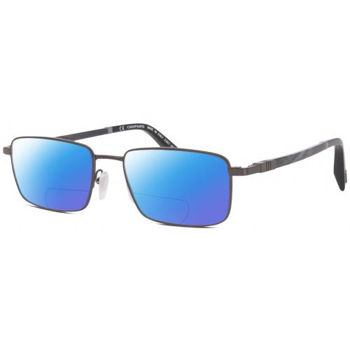 Chopard VCHF28 Mens Designer Polarized Bifocal Sunglass Gunmetal Grey Black 53mm - Frame: Multicolor, Lens: Blue Mirror