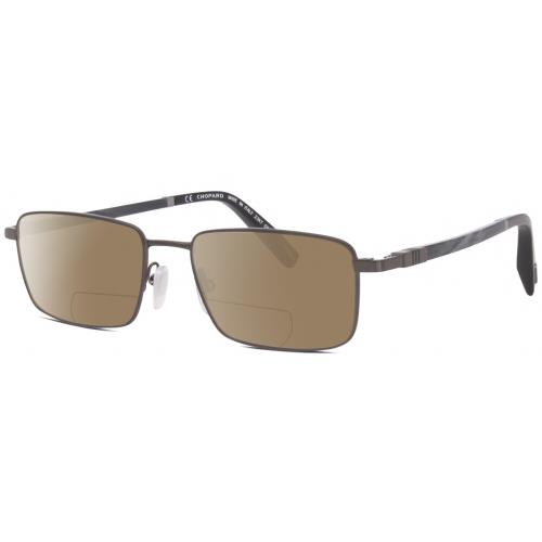 Chopard VCHF28 Mens Designer Polarized Bifocal Sunglass Gunmetal Grey Black 53mm Brown