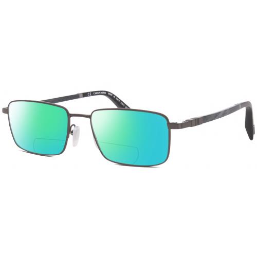 Chopard VCHF28 Mens Designer Polarized Bifocal Sunglass Gunmetal Grey Black 53mm Green Mirror