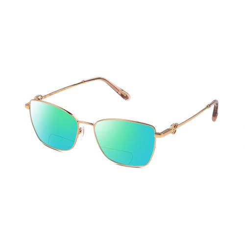 Chopard VCHF50S Cat Eye Polarized Bifocal Sunglasses 24KT Rose Gold Plated 55 mm Green Mirror