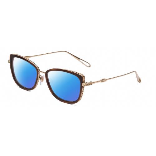 Chopard VCH256M Women`s Cateye Polarized Sunglasses in Brown Tortoise/gold 53 mm Blue Mirror Polar