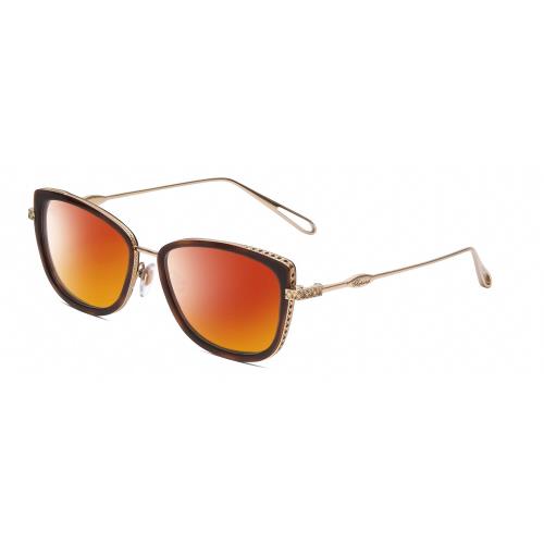 Chopard VCH256M Women`s Cateye Polarized Sunglasses in Brown Tortoise/gold 53 mm Red Mirror Polar