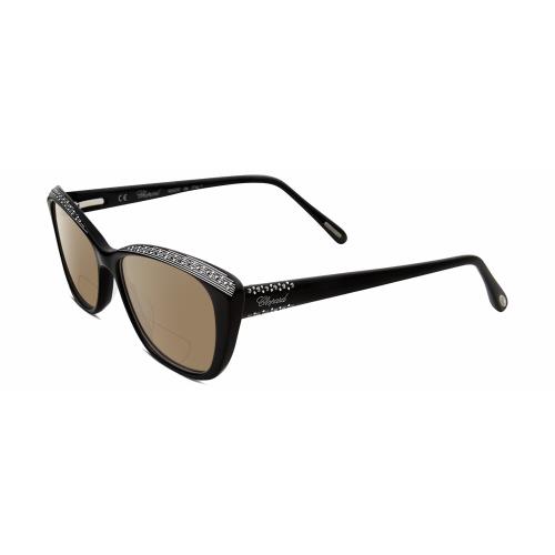 Chopard VCH229S Cat Eye Polarized Bifocal Sunglasses Black Silver Gemstone 54 mm Brown