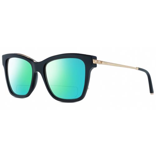 Chopard SCH272S Cat Eye Polarized Bifocal Sunglasses Black Gold Silver Gems 51mm Green Mirror