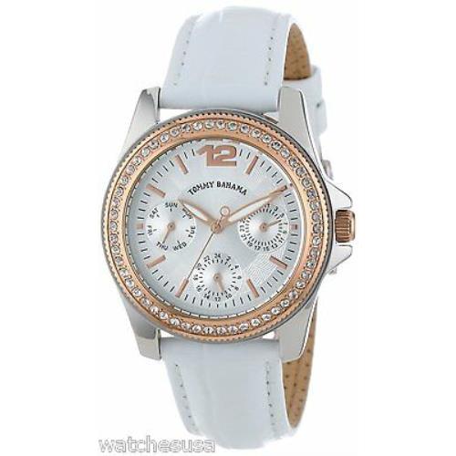 Tommy Bahama TB2143 White Dial Leather Strap Multifunction Women`s Watch