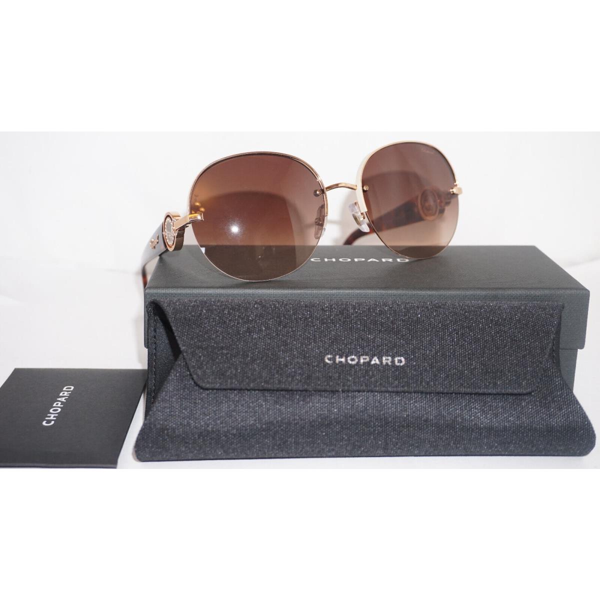 Chopard Sunglasses Gold Half Rim Crystal Havana Brown SCHB67S 08MZ 59 16 135