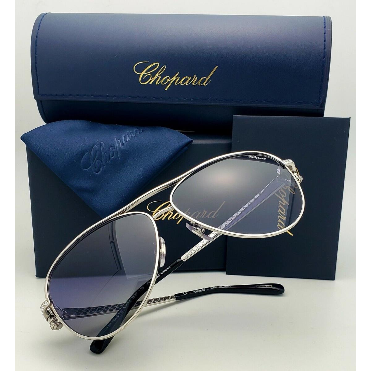 Chopard Sunglasses Schc 17S 583P Silver Frame W/crystals Grey Fade Lenses