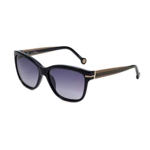 Carolina Herrera Designer Sunglasses SHE575-0700 Black Gold Grey