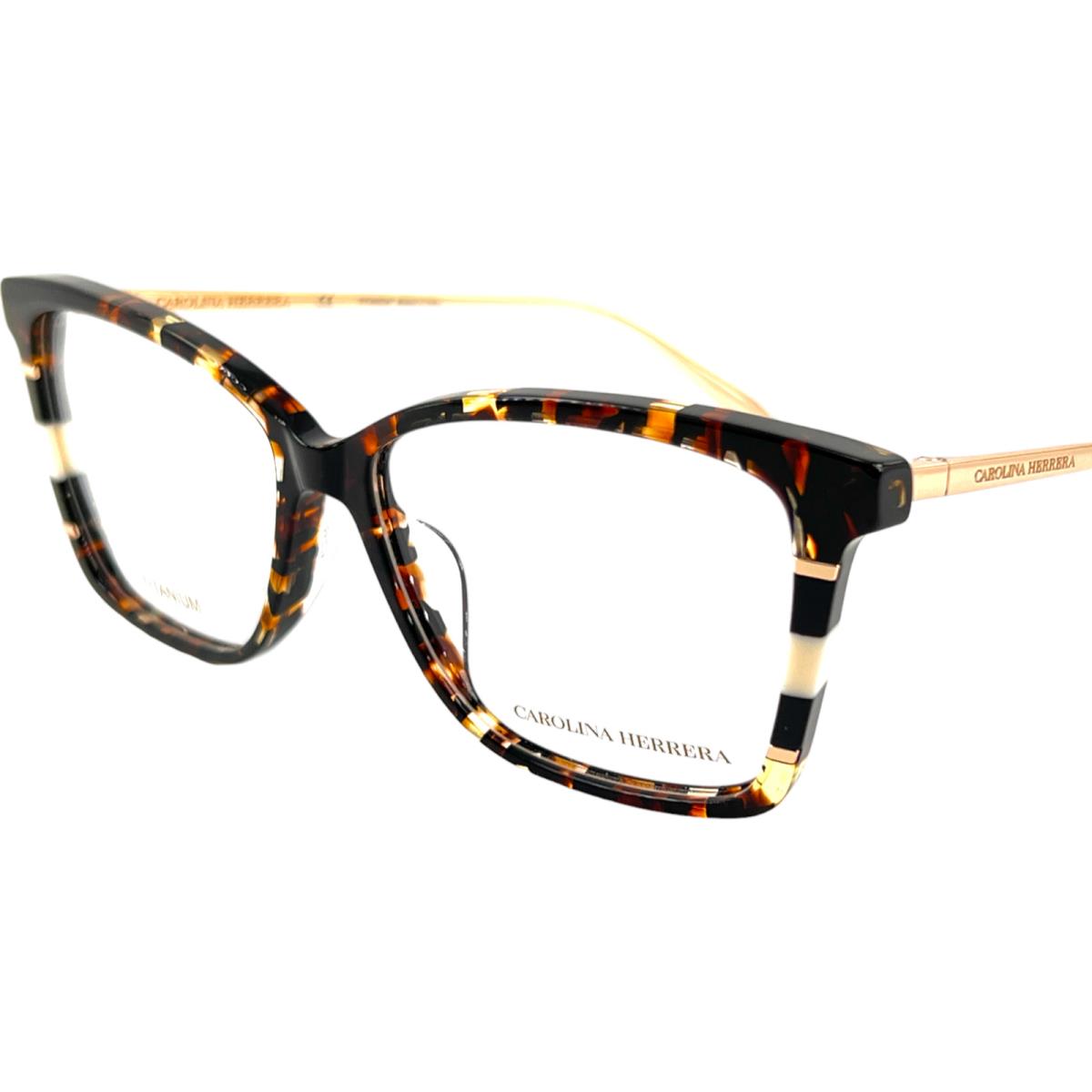 Carolina Herrera VHN630 Womens Plastic Eyeglass Frame 09H3 Brown 54-14 Titanium - Frame: Brown