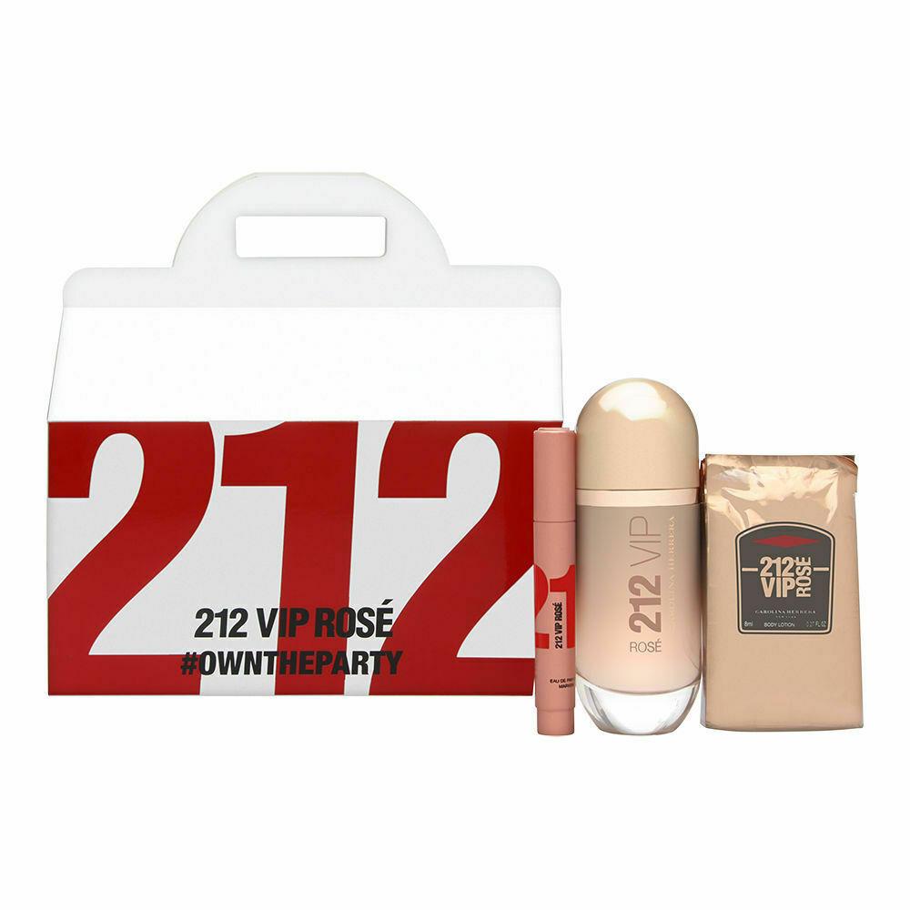 212 Vip Rose by Carolina Herrera For Women 3 PC Set 2.7 oz Edp Lotion Mini