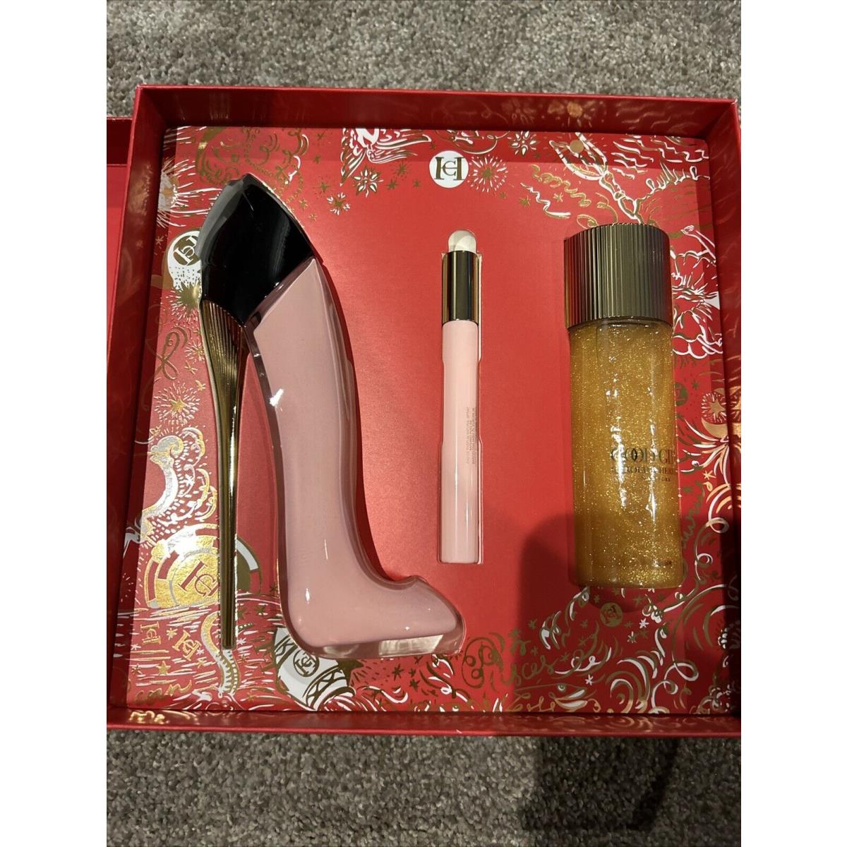 Good Girl Set by Carolina Herrera. 2.7 Oz. Blush. 3.4 Leg Elixir Oil. 0.34 Edp