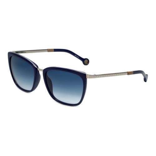 Carolina Herrera Designer Sunglasses SHE068-579B Matte Navy Silver Blue Mirror