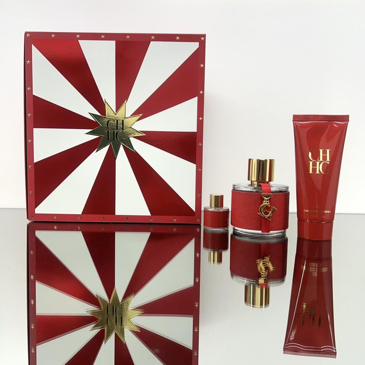 CH by Carolina Herrera Women 3pc Set 100ml Body Lotion + Mini 10ml +100ml Edt