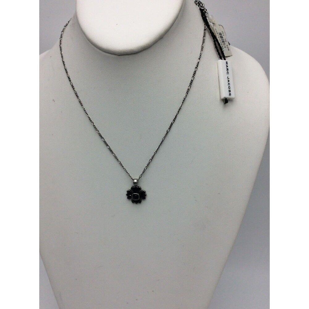 Marc Jacobs Silver Tone Black Crystal Flower Necklace mj 200