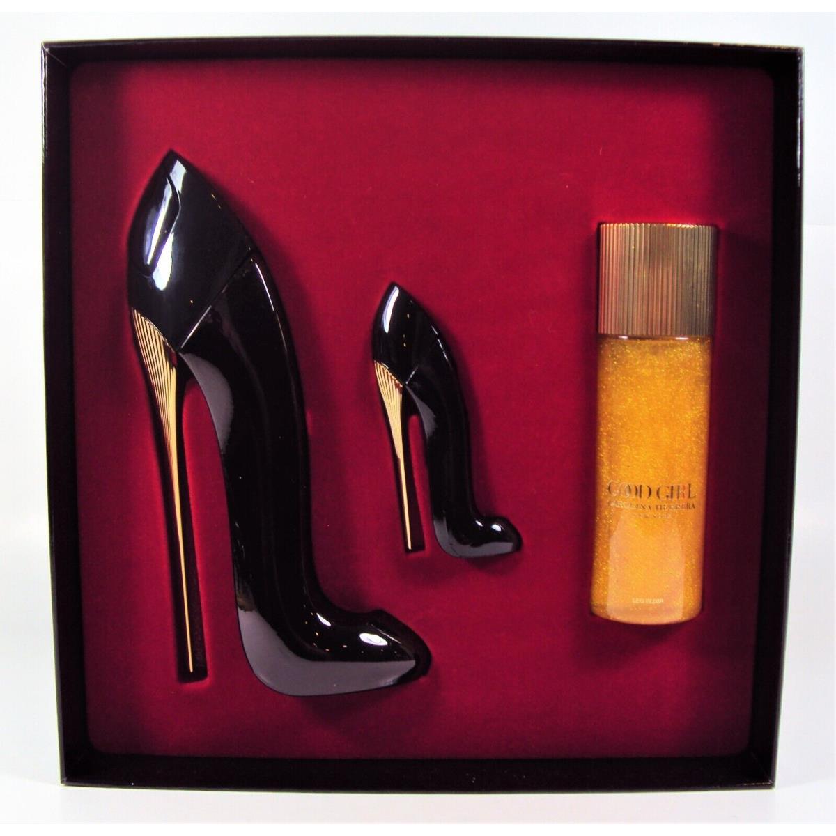 Good Girl by Carolina Herrera 2.7oz Edp Spray + 3.4oz Leg Elixir + .27oz Mini