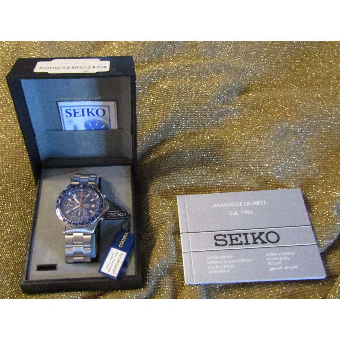 Seiko Chronograph 7T92-0CF0 Flightmaster Pilot Biue Dial Men`s Quartz 100M Watch