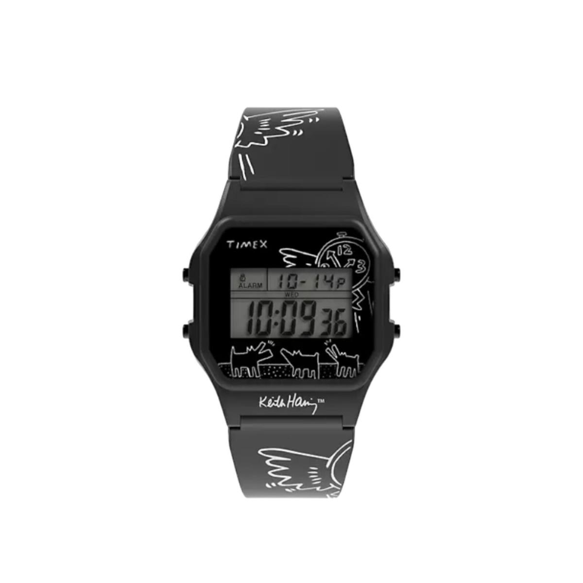 Timex x Keith Haring 34mm Resin Digital Dogs Watch Black Pop Art TW2W25500JR