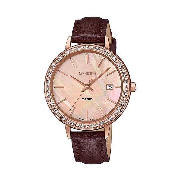 Casio Sheen 50-Meter Resistance Brown Leather Band Mother Pearl SHE-4052PGL-4A