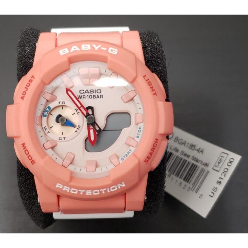 Casio Baby-g Women`s Peach Rubber Quartz Watch - Dead Battery BGA185-4A