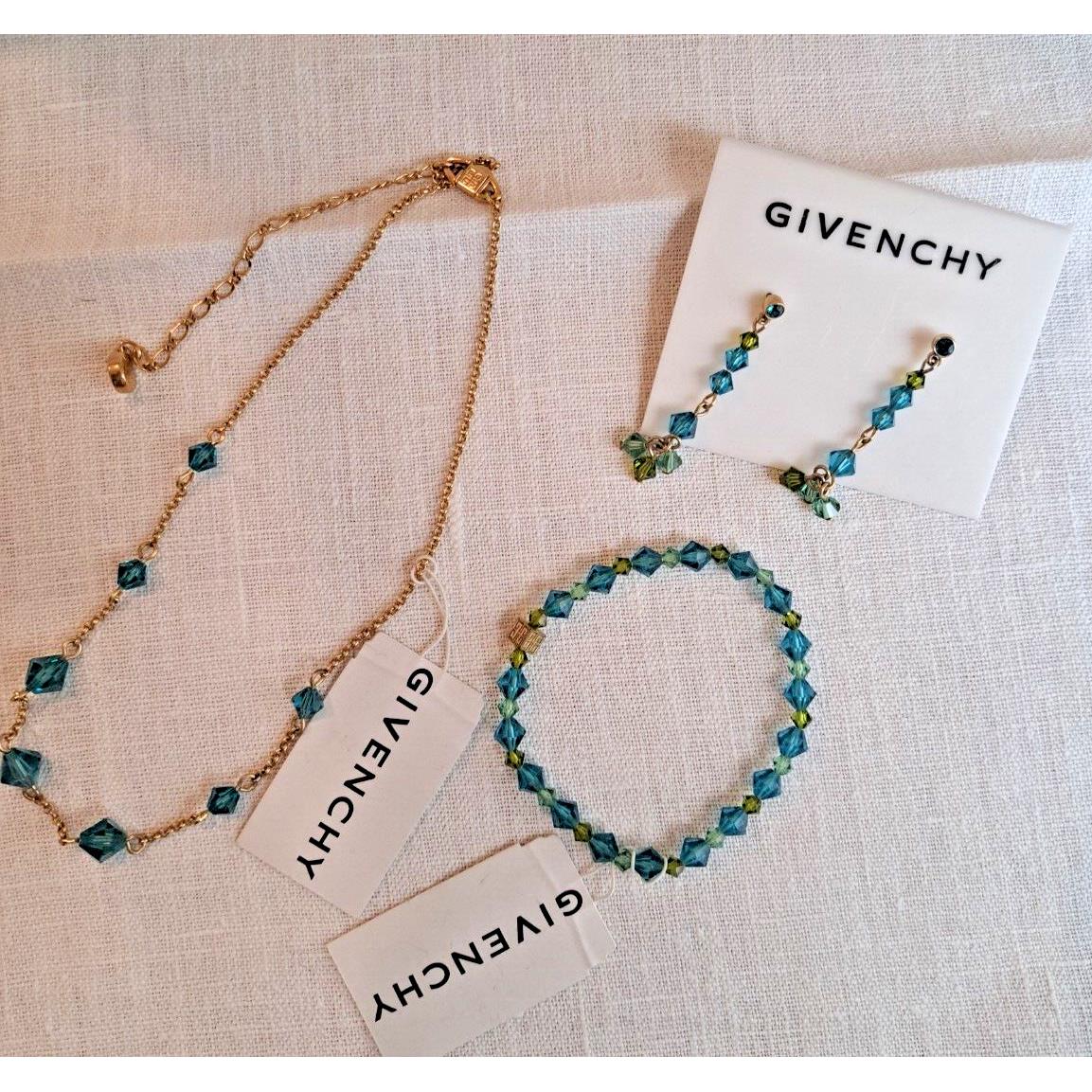 Givenchy Necklace Earrings Bracelet Set Blue/aqua Crystallized with Swarovski