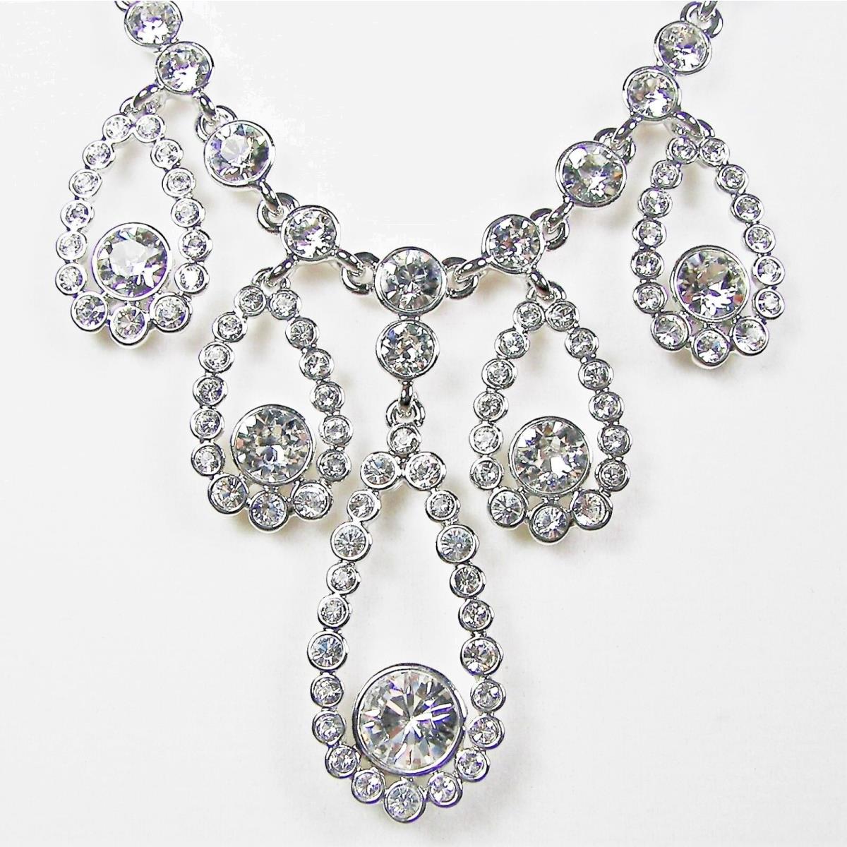 Givenchy Swarovski Crystal Teardrop Necklace Silver Tone Chain Party Sparkle