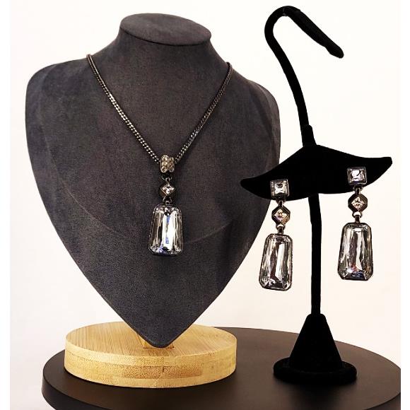 Givenchy Necklace Earrings - Swarovski Elements - Black Gunmetal