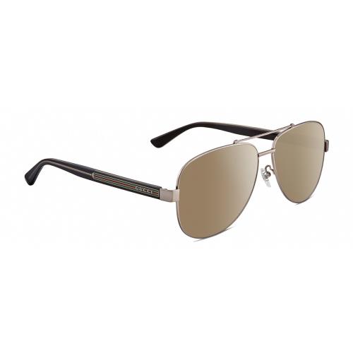 Gucci GG0528S Unisex Pilot Polarized Sunglasses Ruthenium Silver 63mm 4 Option Amber Brown Polar