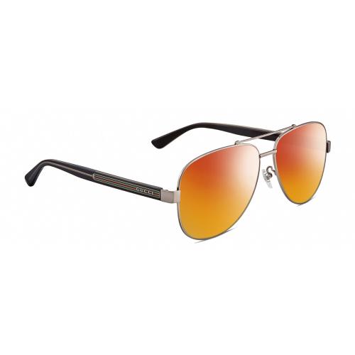 Gucci GG0528S Unisex Pilot Polarized Sunglasses Ruthenium Silver 63mm 4 Option Red Mirror Polar