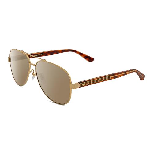 Gucci GG0528S Unisex Pilot Polarized Sunglasses Gold Tortoise Havana 63mm 4Opt