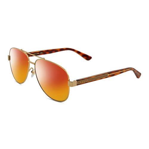 Gucci GG0528S Unisex Pilot Polarized Sunglasses Gold Tortoise Havana 63mm 4Opt Red Mirror Polar