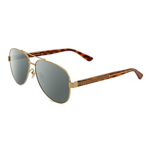 Gucci GG0528S Unisex Pilot Polarized Sunglasses Gold Tortoise Havana 63mm 4Opt Smoke Grey Polar