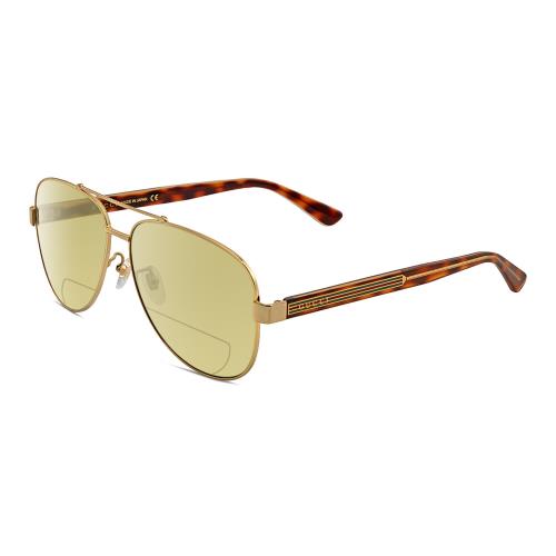 Gucci GG0528S Unisex Pilot Polarized Bifocal Sunglass Gold Tortoise 63mm 41Opt Yellow