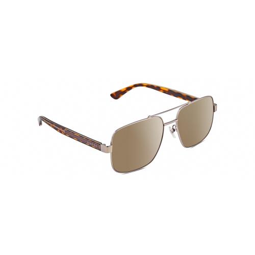 Gucci GG0529S Unisex Pilot Polarized Sunglasses Ruthenium Tortoise 60mm 4 Opt Amber Brown Polar