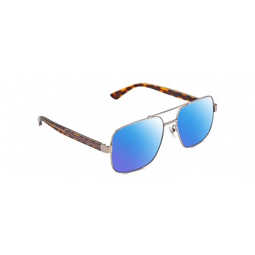 Gucci GG0529S Unisex Pilot Polarized Sunglasses Ruthenium Tortoise 60mm 4 Opt Blue Mirror Polar