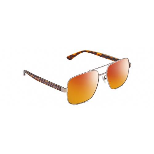 Gucci GG0529S Unisex Pilot Polarized Sunglasses Ruthenium Tortoise 60mm 4 Opt Red Mirror Polar