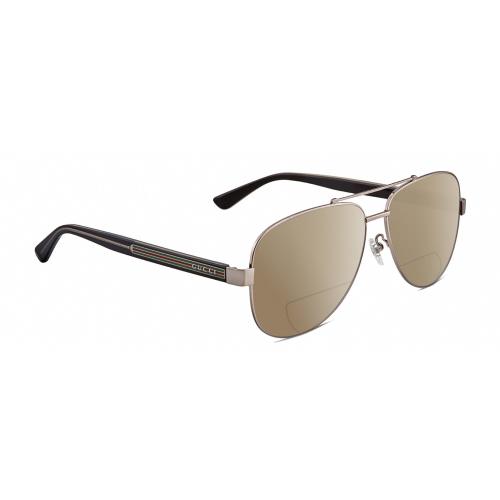 Gucci GG0528S Pilot Polarized Bifocal Sunglasses Ruthenium Silver 63 mm 41 Opt Brown