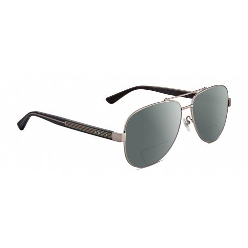 Gucci GG0528S Pilot Polarized Bifocal Sunglasses Ruthenium Silver 63 mm 41 Opt Grey