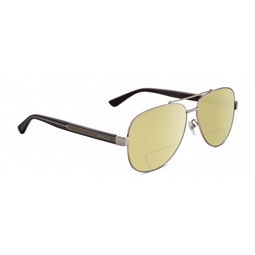 Gucci GG0528S Pilot Polarized Bifocal Sunglasses Ruthenium Silver 63 mm 41 Opt Yellow