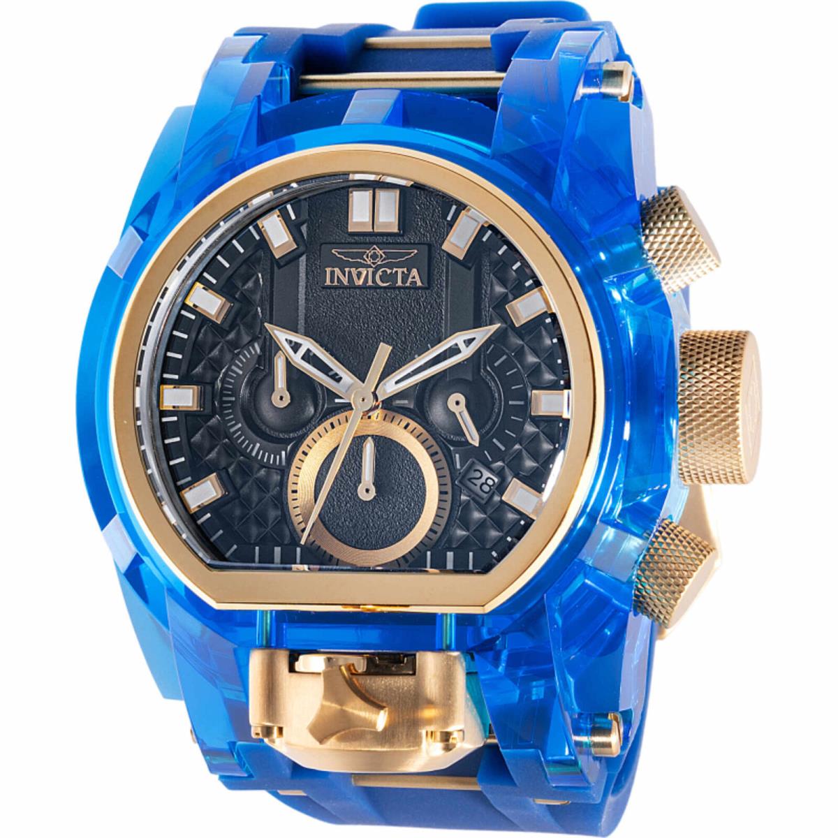 Invicta Men`s Watch Bolt Zeus Magnum Quartz Black and Gold Dial Strap 46476 - Dial: Black, Gold, Band: Blue, Yellow