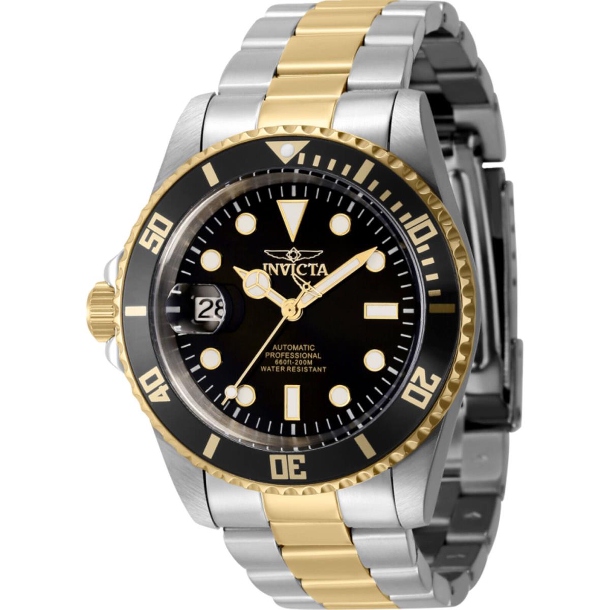 Invicta Men`s Watch Pro Diver Automatic Black Dial Two Tone Steel Bracelet 43979