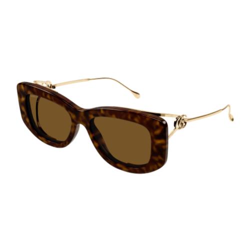 Gucci GG1566S 002 Havana-gold/brown Soft Cat Eye Women`s Sunglasses