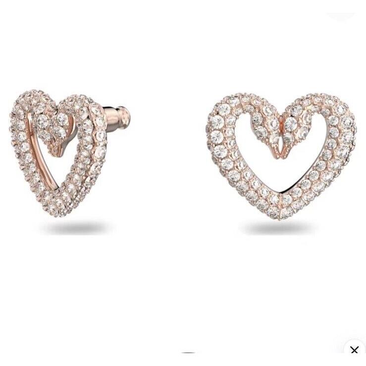 Swarovski Crystal Una Stud Earrings Heart Small White Rose-gold Tone