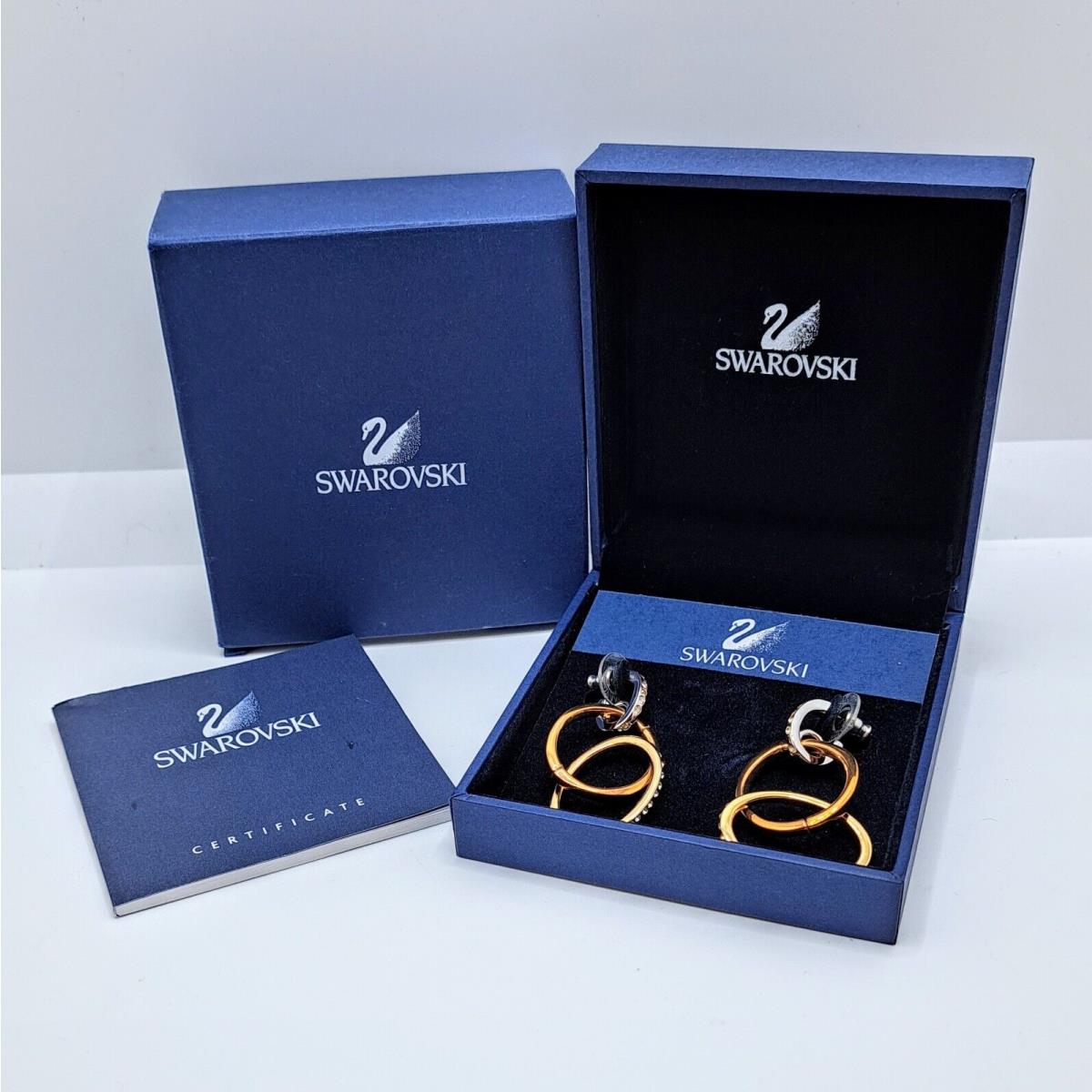 Swarovski Tri Color Hoop Earrings Silver/gold/copper W/crystals 886813